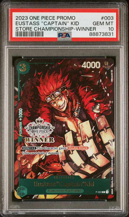 Trading card featuring Eustass 'Captain' Kid from One Piece with PSA grading label