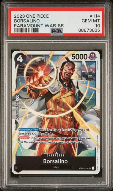 Trading card featuring a character from 'One Piece' with Borsalino Paramount War-SR branding.