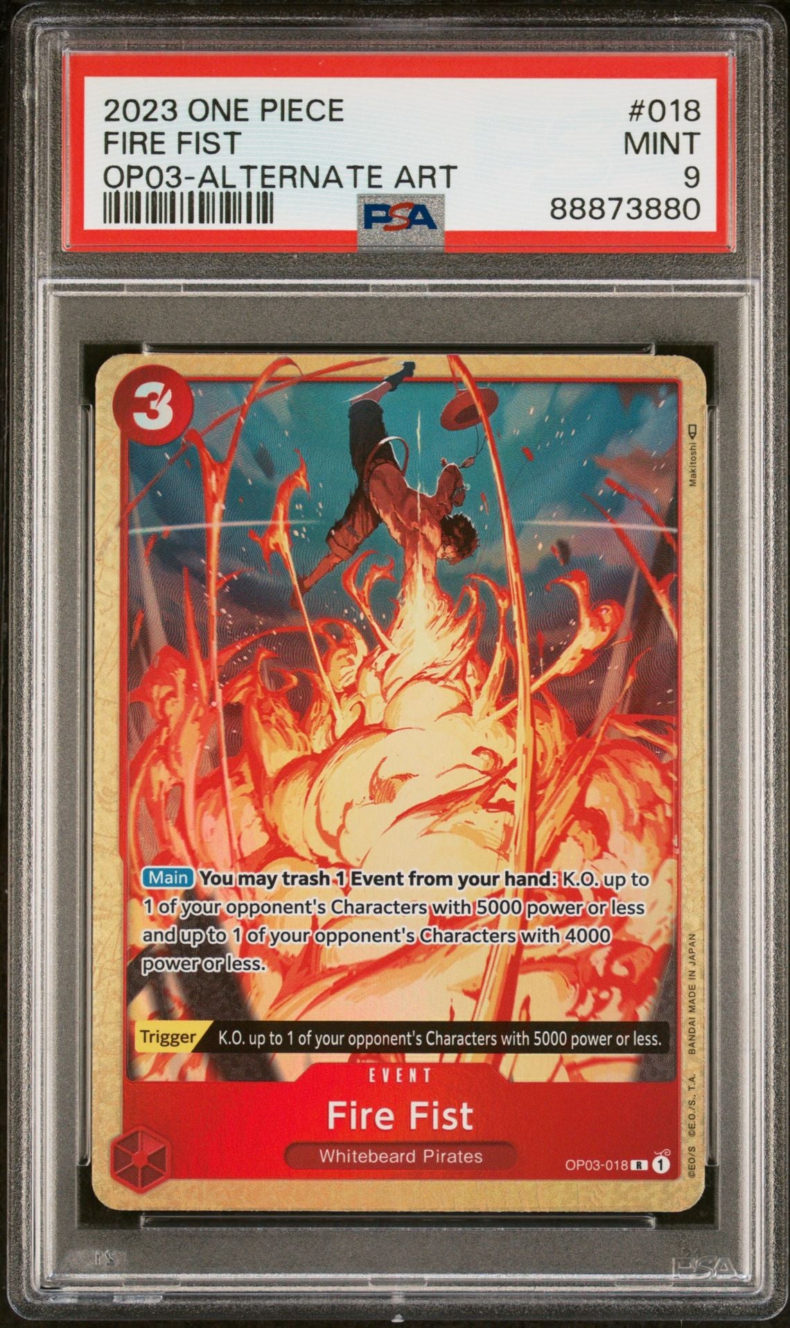 PSA 9 - 2023 ONE PIECE OP03-PILLARS OF STRENGTH #018 FIRE FIST ALTERNATE ART