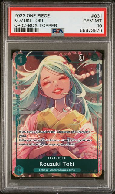 PSA 10 - 2023 ONE PIECE OP02-PARAMOUNT WAR #031 KOZUKI TOKI BOX TOPPER